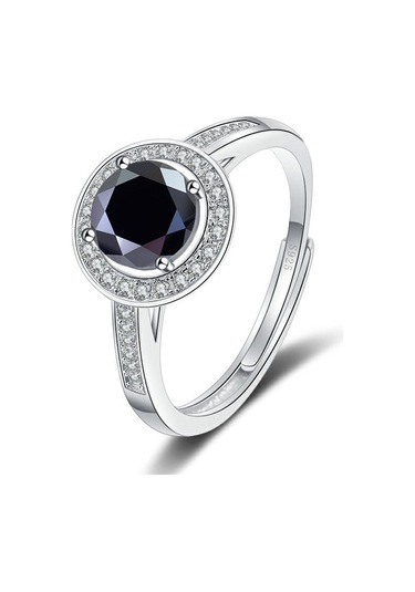 Siyah Bague Ringen Yuvarlak D Renk Vvs 1/2ct Mozanit Yüzükler Gümüş 925 Takı Kadın Alyans Nişan Ayarlanabilir Boyutu 1 Ct 1ct Adjustable
