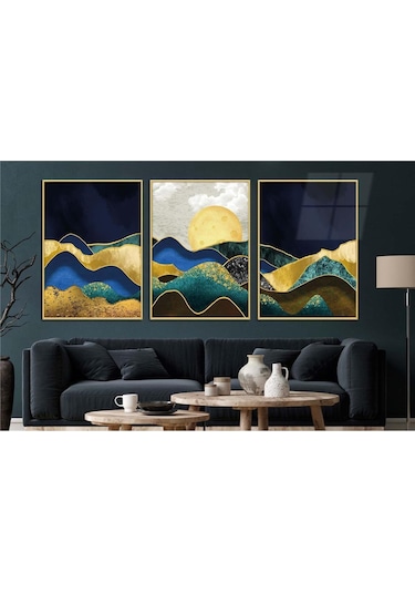 Alüminyum Çerçeveli Gerçek Cama Baskı Sanat Temalı 3'lü Set Cam Tablo 0061