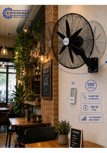 Çifçioğlu Siyah Duvar Vantilatörü 30 İnç 75 Cm Uzaktan Kumandalı 150 Watt