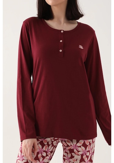 Arnetta 2638 Uzun Kol Kadın Pijama Takımı Kızıl Kahve V1 Kızıl Kahverengi