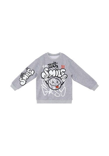 Denokids Just Smile Erkek Çocuk Gri Sweatshirt