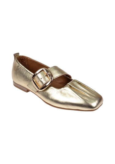 Pullman Hakiki Deri Önü Büzgülü Kadın Babet Bel-108 Altın Altın