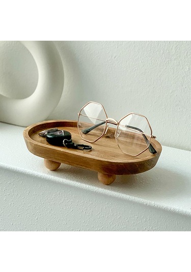Shineyee Ahşap Mutfak Dekoratif Tepsi Tutucu, Oval Şekil, Yuvarlak Ayaklı, Dekor İçin Yükseltici Stand 11.8x19.8x4.3 Cm