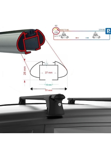 Byd Atto 3 Ev 2023-2025 İçin Araç Üstü Portbagaj Taşıma Barları, Alüminyum Çapraz Tavan Barları 2 Adet Ara Atkı - Siyah