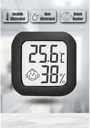 Mini Akıllı Sıcaklık Nem Ölçer Lcd Oda Termometre Duvara Takılabilen Masaüstü Isı Göstergesi Siyah