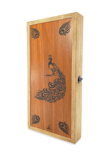 Simya Figür Tavla Tavus Kuşu (Ceviz Kaplama)