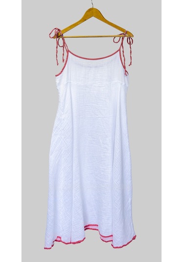 %100 Pamuk Müslin Nefes Alır Kadın Askılı Gecelik Elbise Pijama Rahat, Şık Ve Çok Amaçlı Pembe