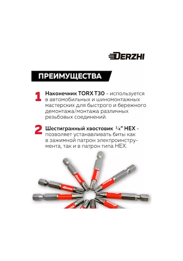 Derzhı Torx T30 L50 Mm, 10 Parça Şarjlı Tornavida Uçları Seti 196689079