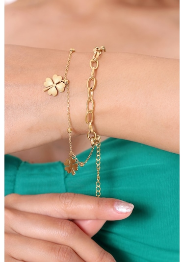 Yonca  Çelik Bileklik Altın Kaplama