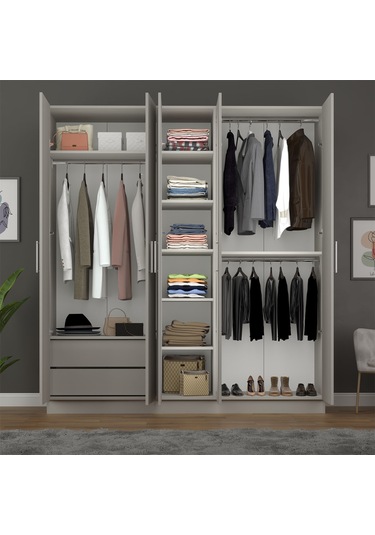 5 Kapaklı Gardırop 200cm Kül Gri