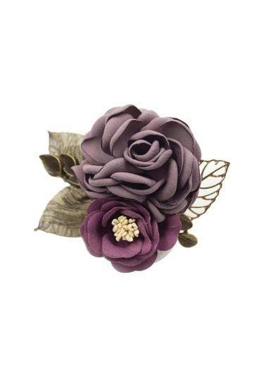 Homyl Kore Tarzı Gül Çiçek Şal Broş Pin Damat Gelin Korsaj Minyatür Kahverengi Çok Renkli