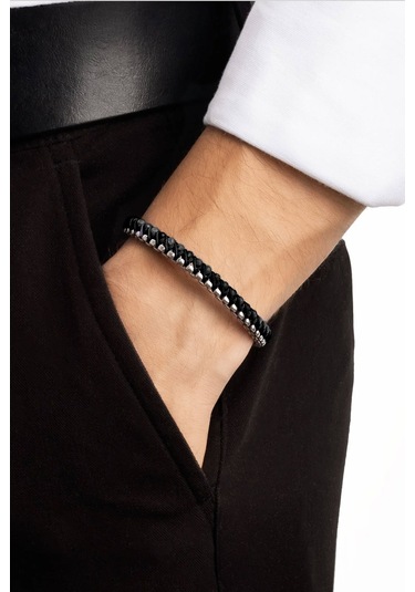 Siyah Taş Detaylı 22 Cm Çelik Erkek Bileklik Siyah