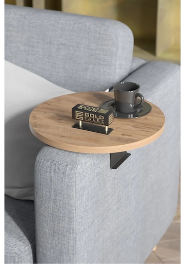 İkili Yan Sehpa Ayarlanabilir Tepsi Yuvarlak Atlantik Çam