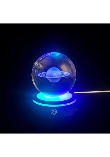 Satürn Gezegen Tasarım Dönen Usb&039li Cam Küre Diğer