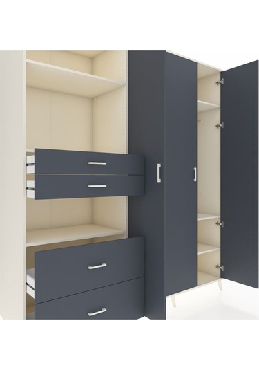 Kronos Dolap 12 Raflı 4 Çekmeceli Tek Askılı 220x59x243 Aytaşı-antrasit/antrasit Antrasıt/antrasıt