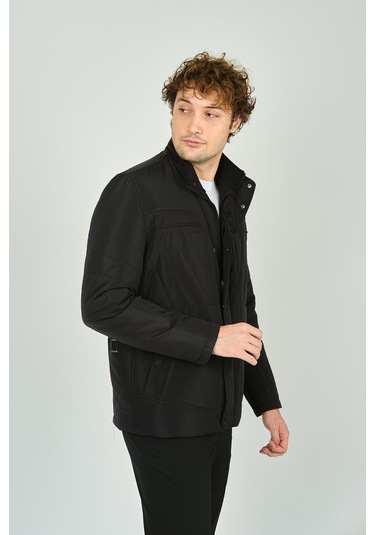 Lucas Erkek Fermuar Ve Çıtçıt Kapamalı Hakim Yaka Kaban 4785 Siyah Siyah