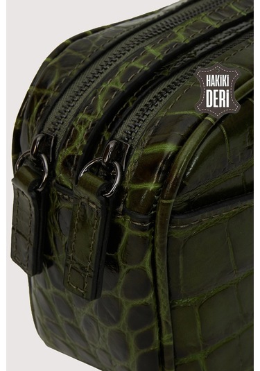 Hakiki Deri Kadın Çapraz Omuz Çantası Yeşil Kroko Smr8975 Yeşil Kroko