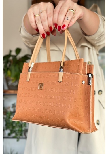 Jps- Just Polo Baskı Desenli Özel Seri El Ve Omuz Çanta Gq-4045-gd - Taba Kombin Taba