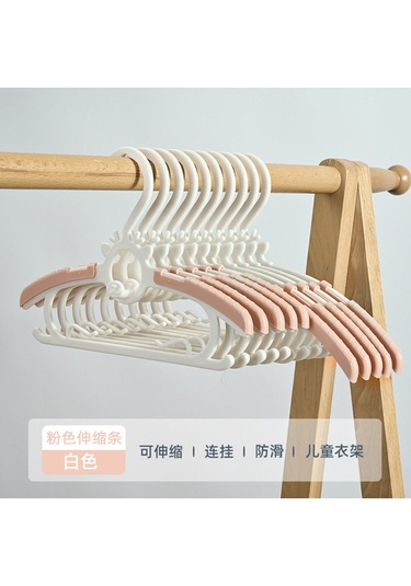 Çocuklar İçin Geri Çekilebilir Kaymaz Elbise Askısı Ev Tipi Omuz Askılı Köşe Depolama Elbise Askısı 20'li Paket Pembe