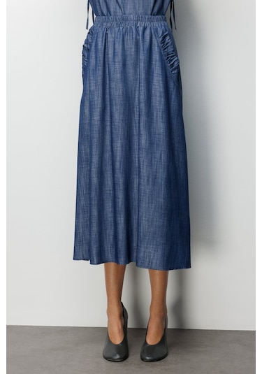 On Kadın Beli Lastikli Maxi Etek 74321 Indigo İndigo