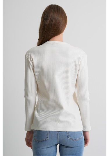 Alexander Gardi Uzun Kollu Fitilli Basic Kadın Sweatshirt Beyaz
