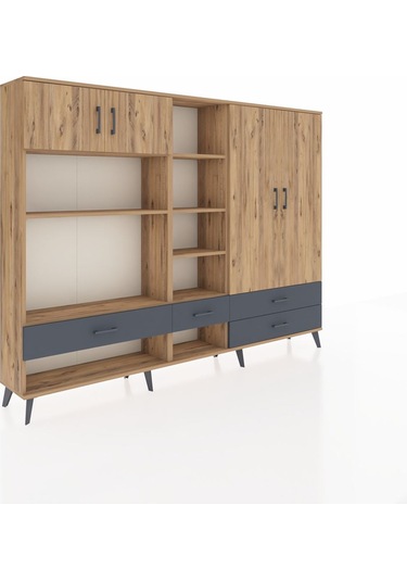 Arges Dolap 12 Raflı 4 Çekmeceli 4 Kapaklı 220x30x163 Çam-çam/ant Çam-çam/antrasit