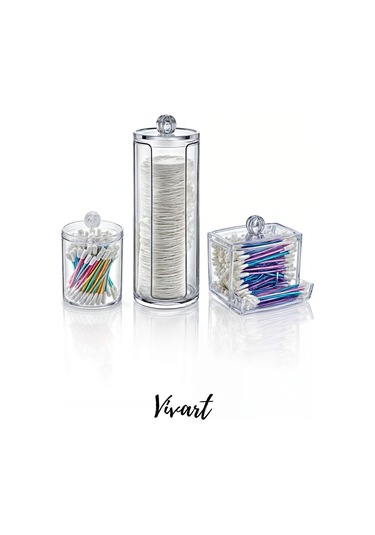 Vivart 3 Lü Kapaklı Makyaj Organizeri Pamukluk Disklik Çok Amaçlı Makyaj Organizeri Şeffaf Beyaz