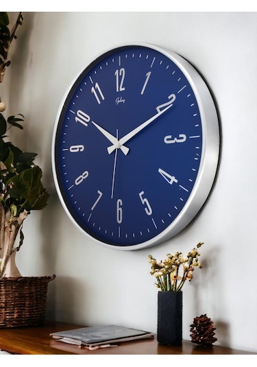 Galaxy 717-g-1 Serisi Eskitme Metal Görünümlü Sessiz Akar Modern Duvar Saati 40 Cm Lacivert