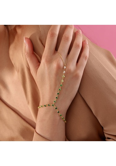 925 Ayar Gümüş Yeşil Renk Geçişli Tamtur Şahmeran Altın