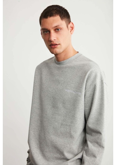 Raırok  Erkek İçi Polarlı Comfort Oversize Nakışlı Grimelanj Sweat