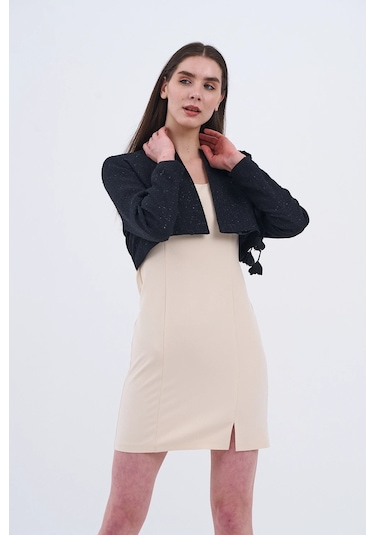 Trend Kadın Modern Ve Şık Ceket Ve Elbise Kombini Bej