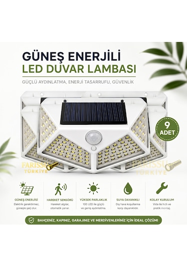 Solar Hareket Sensörlü Dış Mekan Bahçe Lambası 9 Adet