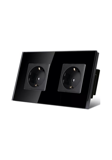 Dealuxx Cam Çerçeveli Siyah Çift Prizli Priz 193877878