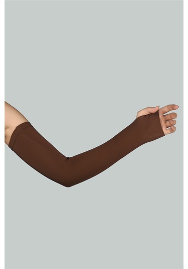 Altobeh Kesik Parmak Geçmeli Penye Kadın Tesettür Kolluk - Çikolata