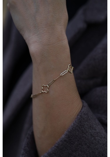 Yenigün Kuyumculuk 14 Ayar Altın Ataç Zincirli Yonca Bileklik Blk26020 Sarı Altın