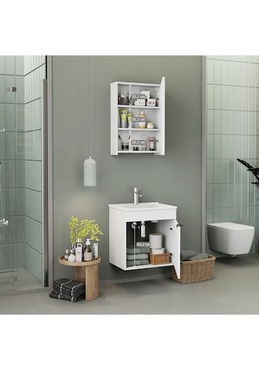 Biani Fix Loft 55 Cm Banyo Dolabı,Seramik Lavabolu, Aynalı,Lavabo Dahil,Mdf,Mat Beyaz Biani Fix Loft 55 Cm Banyo Dolabı,Seramik Lavabolu, Aynalı,Lavabo Dahil,Mdf,Mat Beyaz
