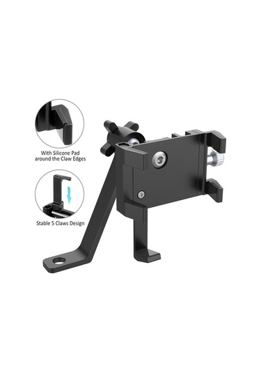 Fortunelane Motorsiklet Geri Görüş Aynası Telefon Tutucu, Serbest Dönebilen Beş Tırnaklı Model, Siyah Renk - Şarj Özelliği Yok