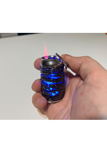 Özel Tasarım Işıklı Fıçı Şeklinde Gazlı Jet Çakmak Siyah