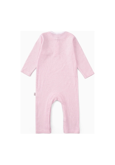 Boumini Bebek Uzun Kollu Çıtçıtlı Tulum Pembe Çizgili-çizgili Pembe