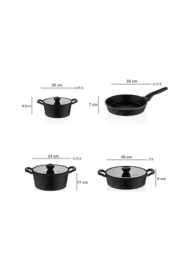 Amboss Vento 7 Parça Döküm Titanyum Kaplama Tencere Tava Seti Siyah Siyah