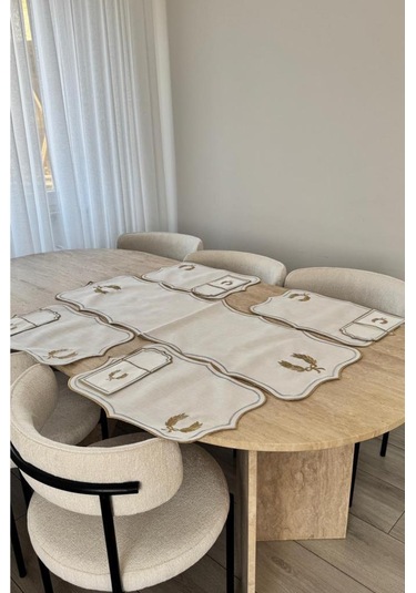 Edalım Keten Nakışlı Amerikan Servis Takımı 19 Parça Krem