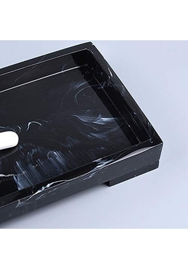 Maiyame Siyah Reçine Dekoratif Tabak - Banyo, Masaüstü Ve Dolap Taşıma Tepsisi - Anahtar, Parfüm, Bitki Ve Havlu Saklama Gereci Siyah