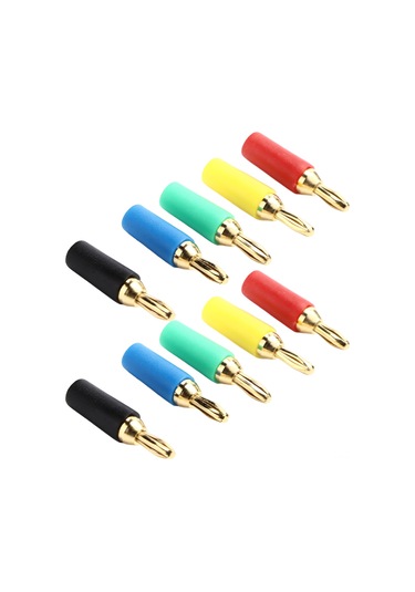 Vkemall 2.5mm Altın Kaplı Bakır Muz Plug 10 Adet , 4 Yaprak Tipi, 3.5mm Kuyruk Delikli, Lehimli, 10a Akım, 5 Renk Siyah, Kırmızı, Yeşil, Mavi, Sarı - Model 10007