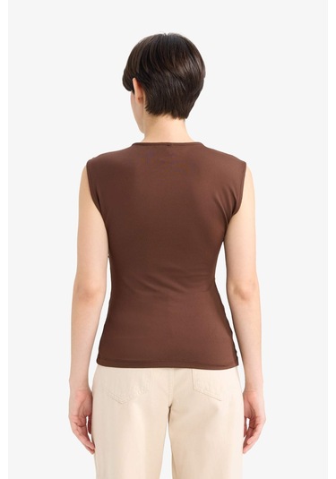 Defacto Slim Fit Dar Kesim Bisiklet Yaka Dantel Detaylı Kolsuz Bluz G4116ax25aubn341 Kahve-bn341