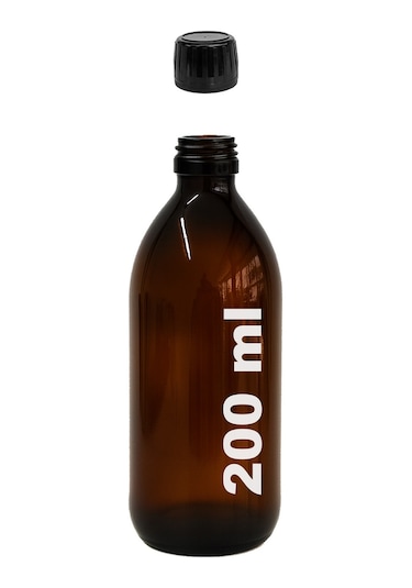 Afracam Yuvarlak Amber 200 Ml Siyah Kapaklı Cam Şişe 12 Adet