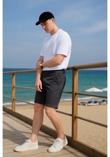 Pobudo Antrasit Renk Pamuk Kumaş Chino Erkek Şort 2025-1784 Antrasit