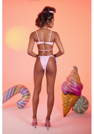 Holly Lolly Özel Yapım Parlak Kumaşlı Premium Mia Bikini Üstü Pembe