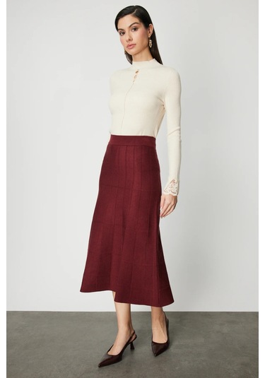 On Kadın Dikişli Maxi Boy Triko Etek 65206 Bordo Bordo