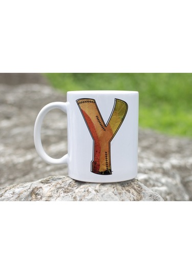 Y Harf Yaprak Renkleri İle Kupa Bardak - Kişiye Özel Alfabe Harfli Bardak - Hediye Beyaz