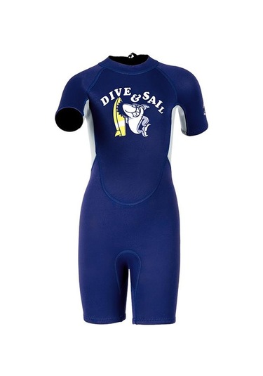 Dıve & Saıl 2.5mm Kısa Kollu Tek Parça Sıcak Çocuklar Wetsuit Şnorkel Soğuğa Dayanıklı Mayo Lacivert